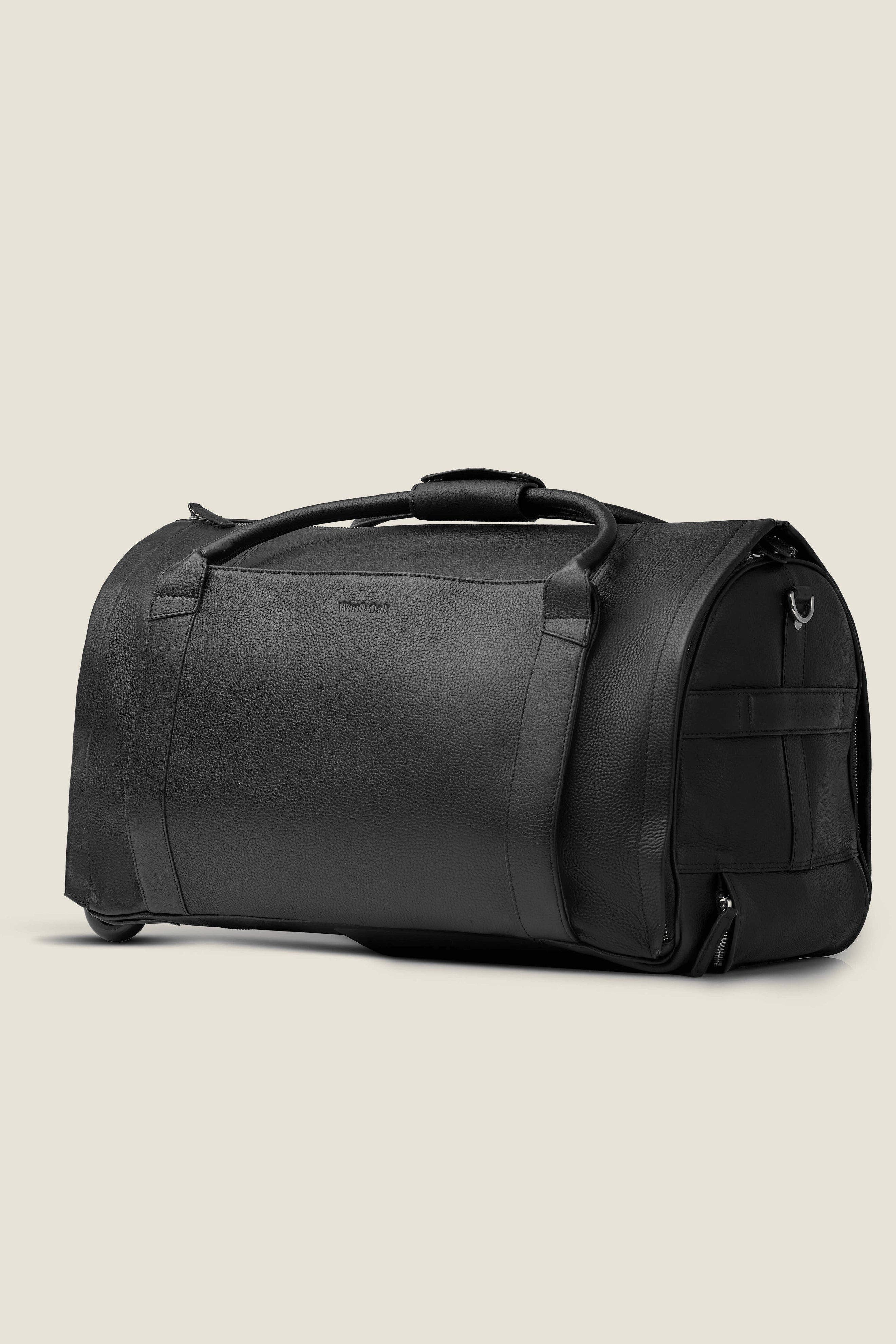 Nova Convertible Rolling Leather Garment Duffle, Alternate, color, Jet Black