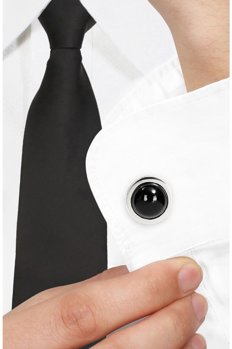 Black Onyx Bezel Cufflinks, Alternate, color, BLACK