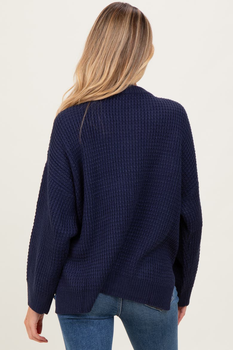 Waffle Knit Side Slit Sweater, Alternate, color, Navy Blue
