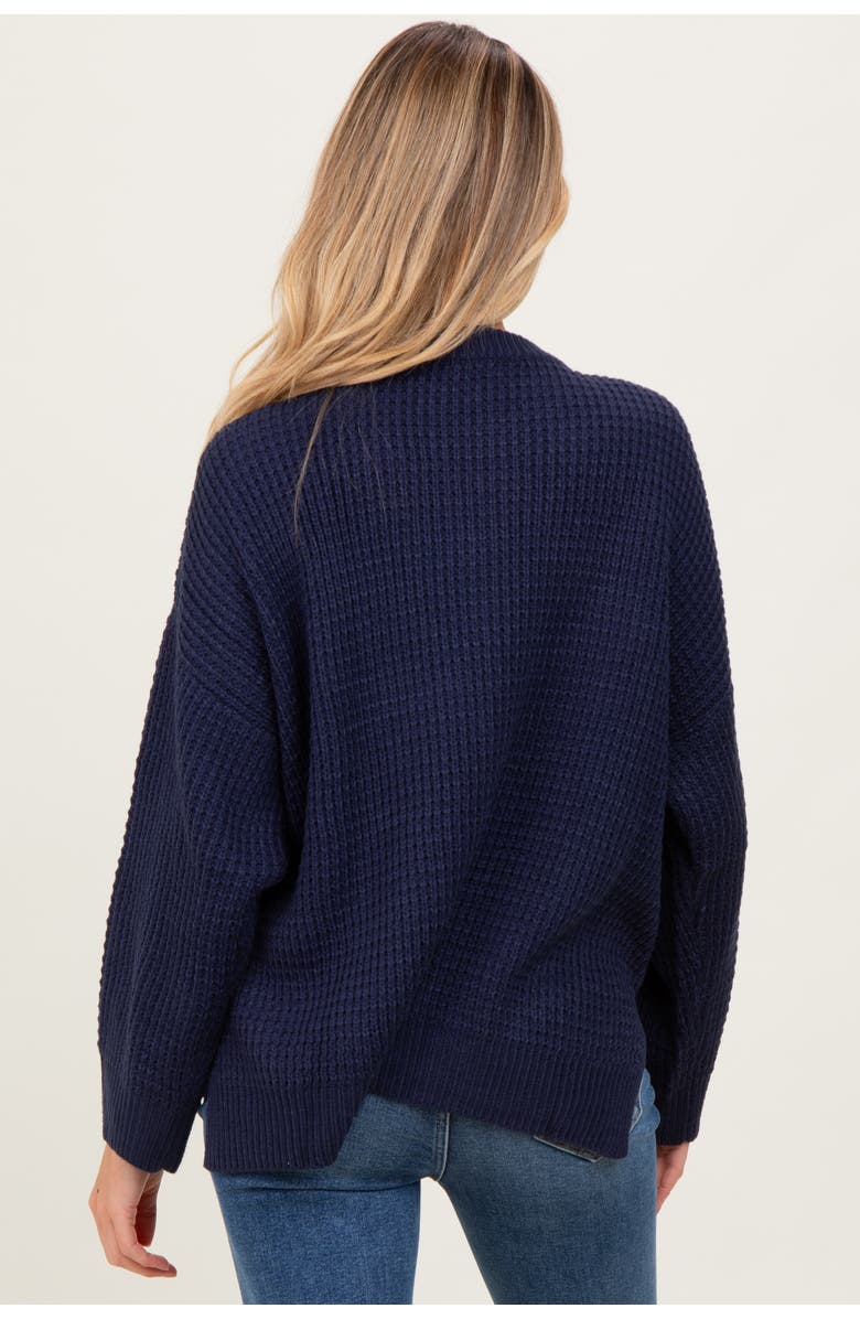 PinkBlush Waffle Knit Side Slit Sweater, Alternate, color, Navy Blue