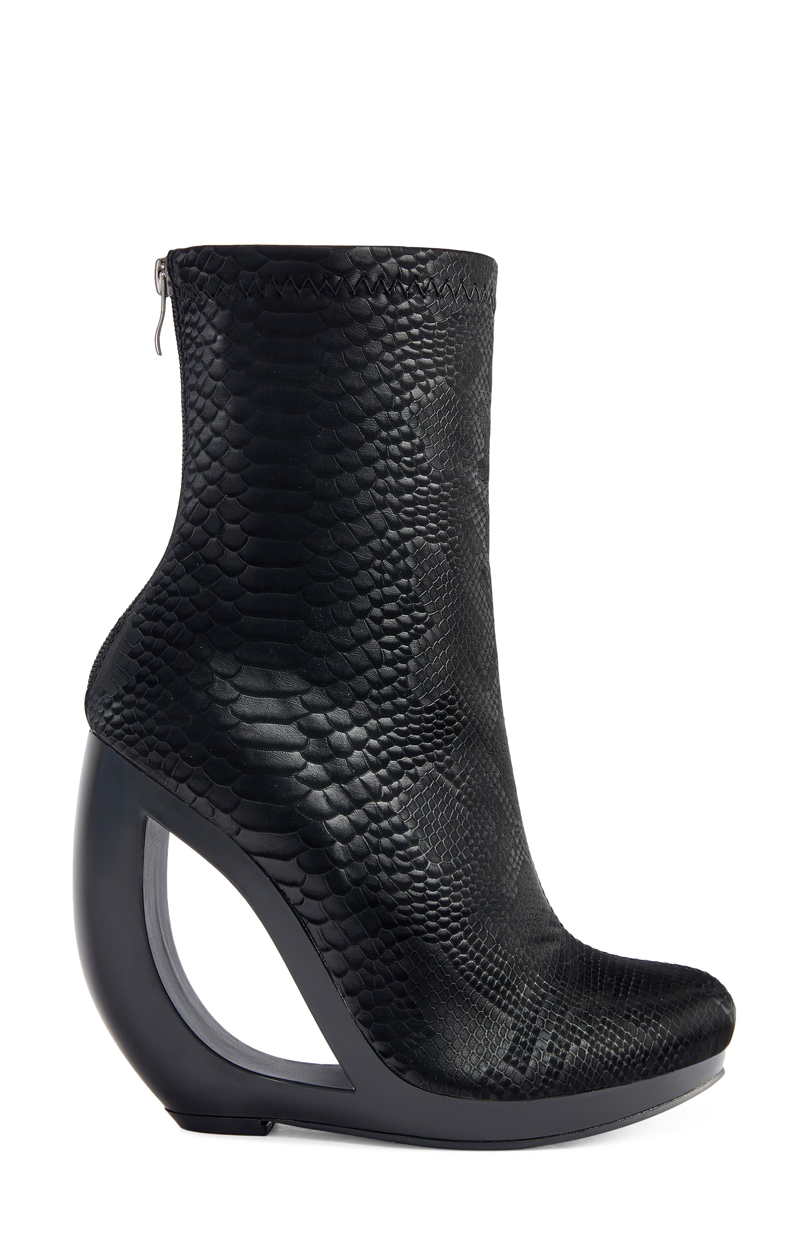 Rapture Faux Snakeskin Cutout Wedge Bootie, Alternate, color, BLACK