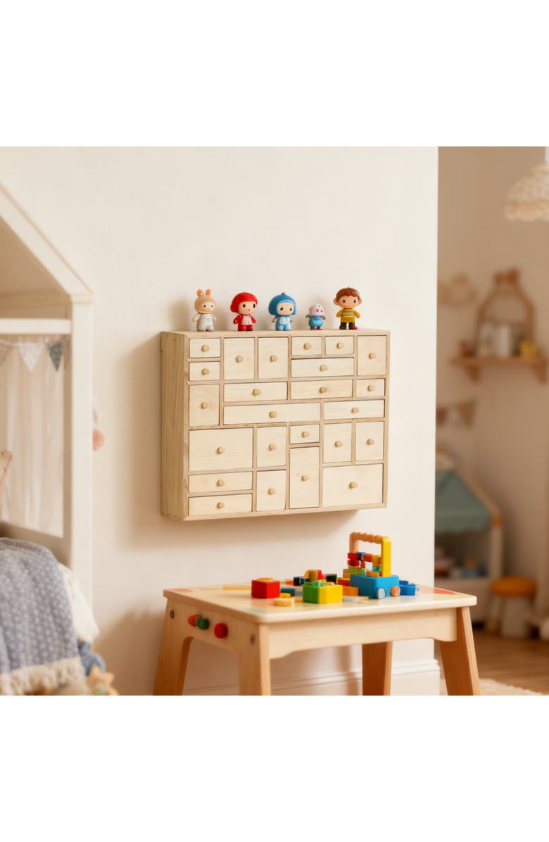 Easy Playhouse Wooden 24 Drawer Storage Cabinet - DIY Advent Calendar, Alternate, color, Beige