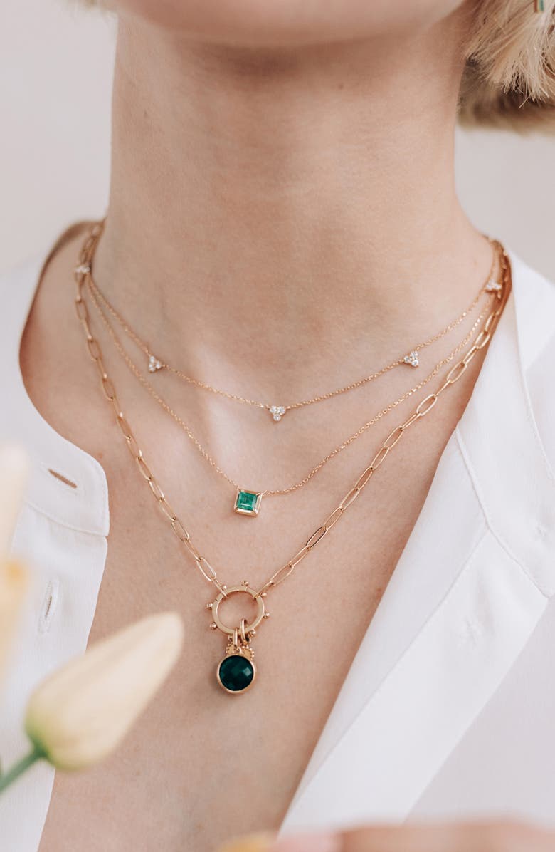 Anzie Cléo Emerald Carré Square Necklace, Alternate, color,