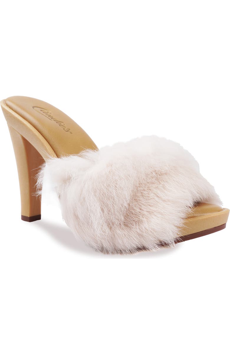 Candie's Celestine Faux Fur Side Sandal, Main, color, White/ Beige