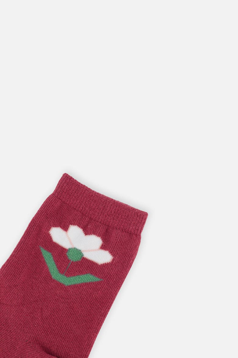Floral Detail Ribbed Cuff Socks, Alternate, color, Off-White and Pink