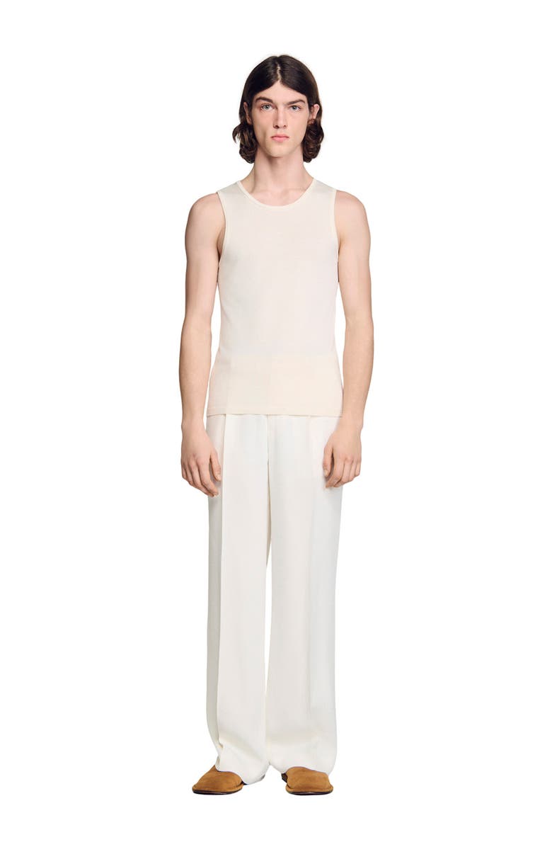 SANDRO Knit crew neck vest top, Alternate, color, White