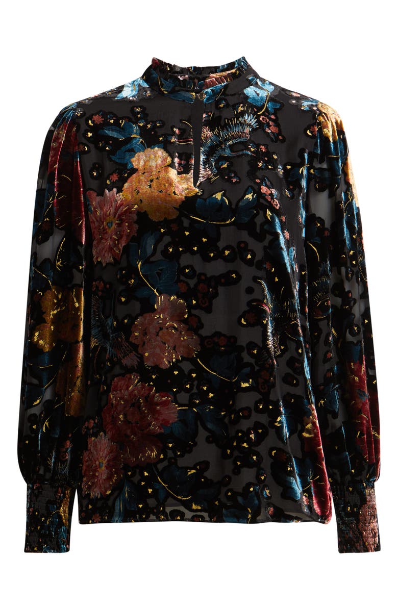 Elie Tahari The Ilana Floral Velvet Burnout Top, Alternate, color, Black/ Birds Of Paradise