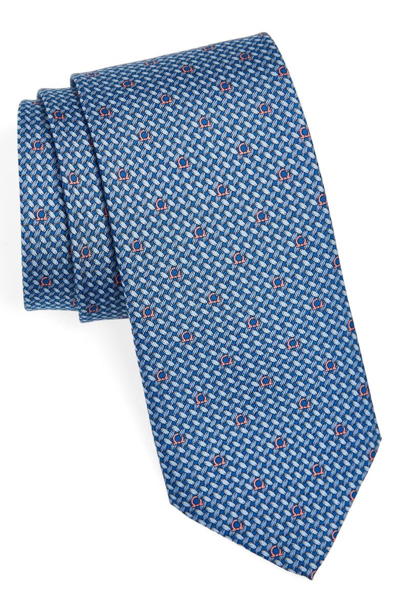 FERRAGAMO Maglia Gancini Print Silk Tie, Main, color, Bluette/ Azzurro