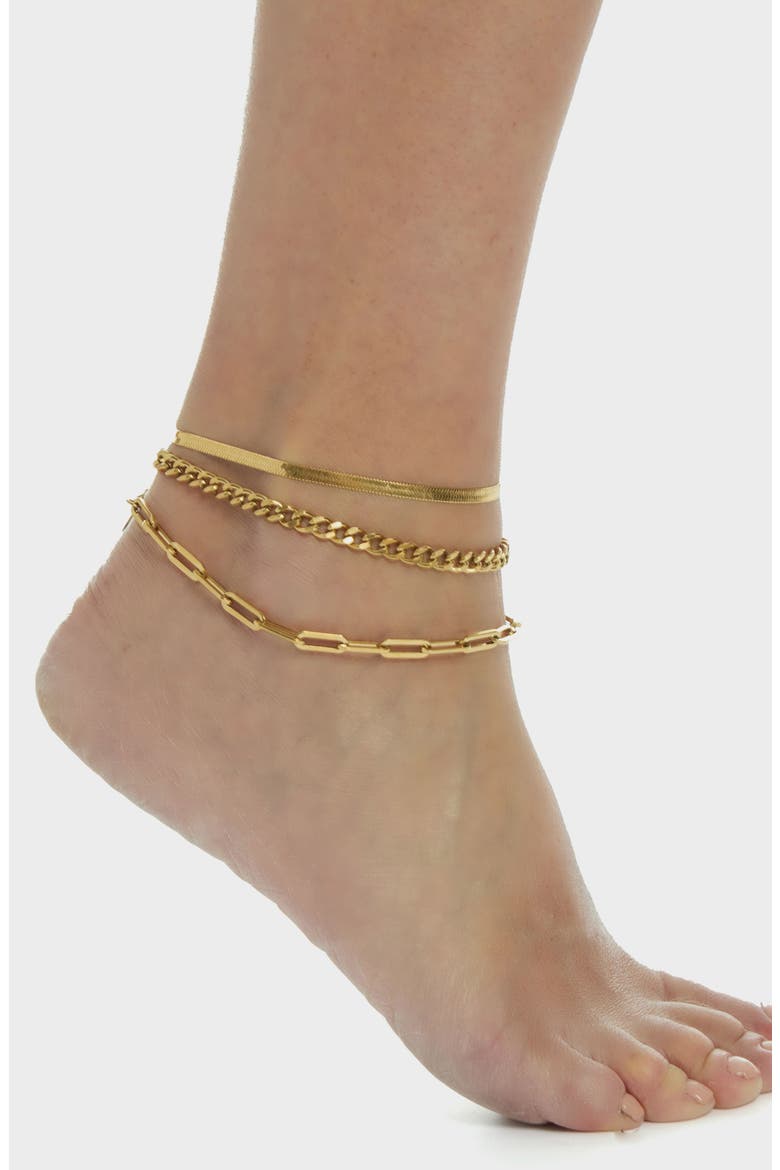 Set of 3 Assorted Chain Anklets, Alternate, color, GOLD