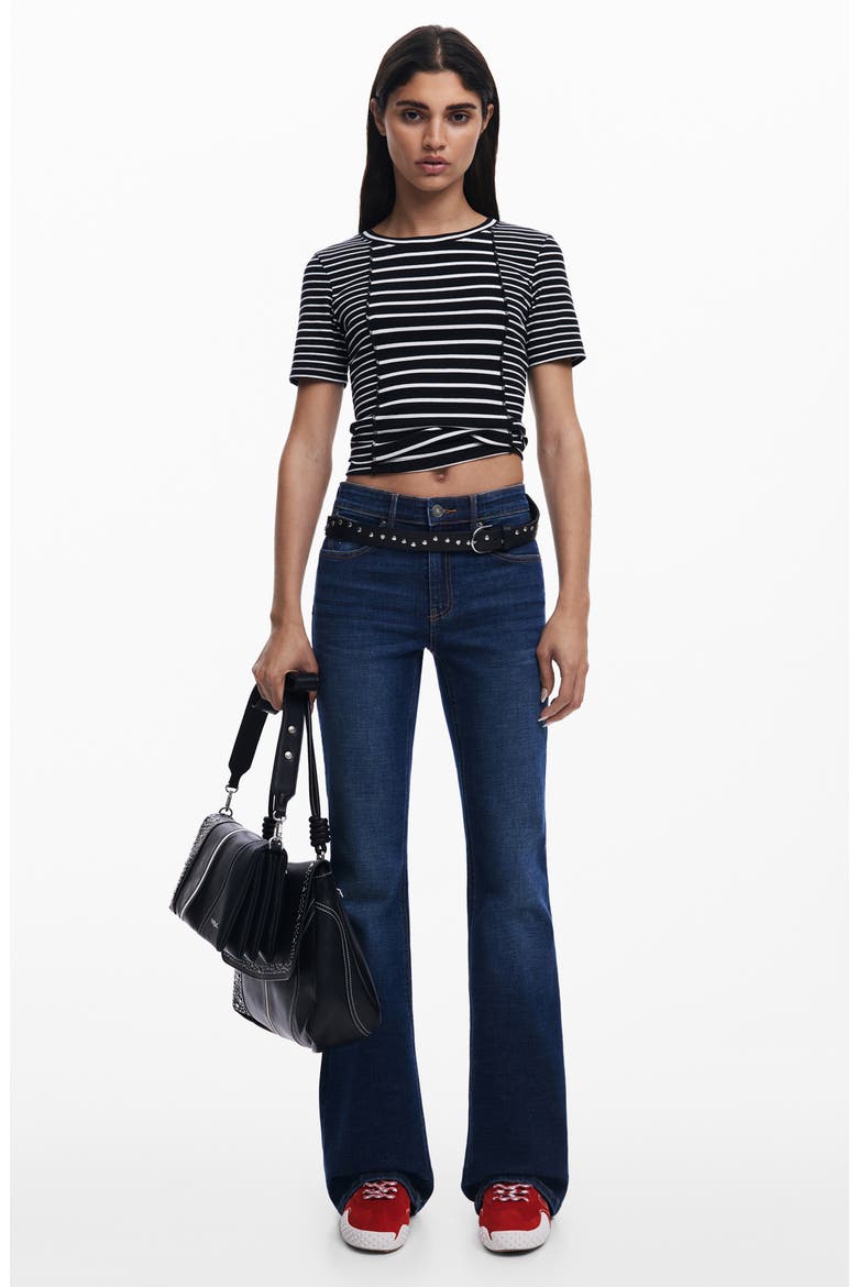 Stripe Cotton Rib Knit T-Shirt, Alternate, color, BLACK