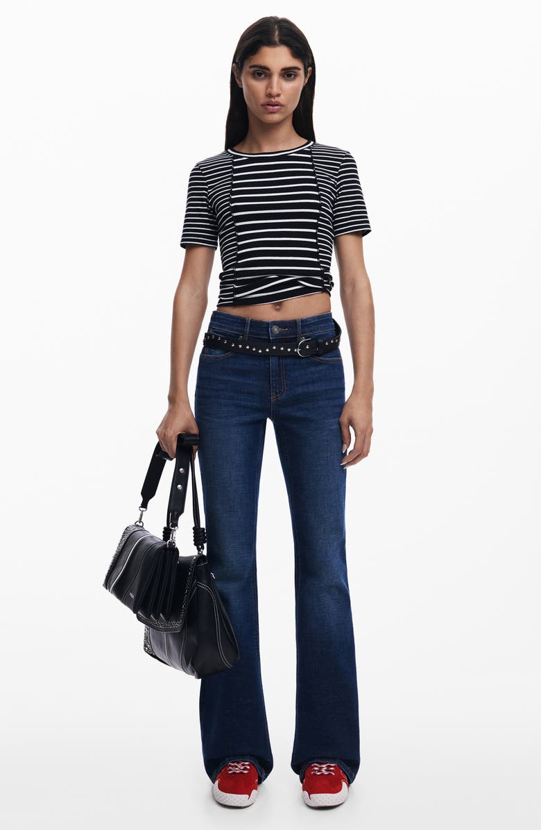 Desigual Stripe Cotton Rib Knit T-Shirt, Alternate, color, Black