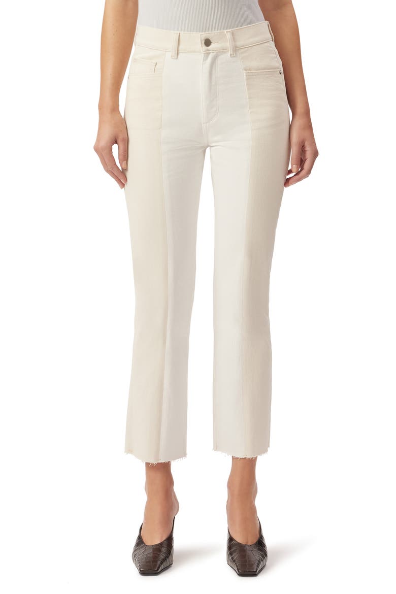 Patti Frayed High Waist Ankle Straight Leg Jeans, Main, color, ECRU BLOCKED