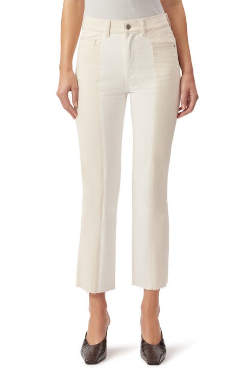 Patti Frayed High Waist Ankle Straight Leg Jeans (Ecru Blocked)