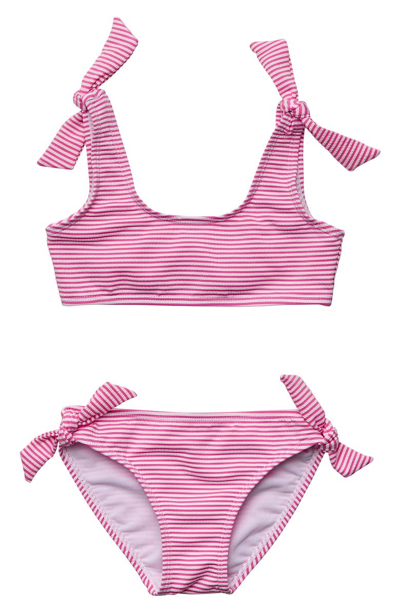 Snapper Rock Kids' Raspberry Stripe Two-Piece Swimsuit, Main, color, 