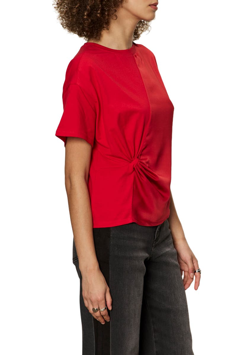 Sanctuary Satin & Cotton Gathered T-Shirt, Alternate, color, Cherry Lacquer Red