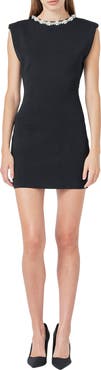 Endless Rose Embellished Padded Shoulder Minidress