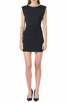 Embellished Padded Shoulder Minidress