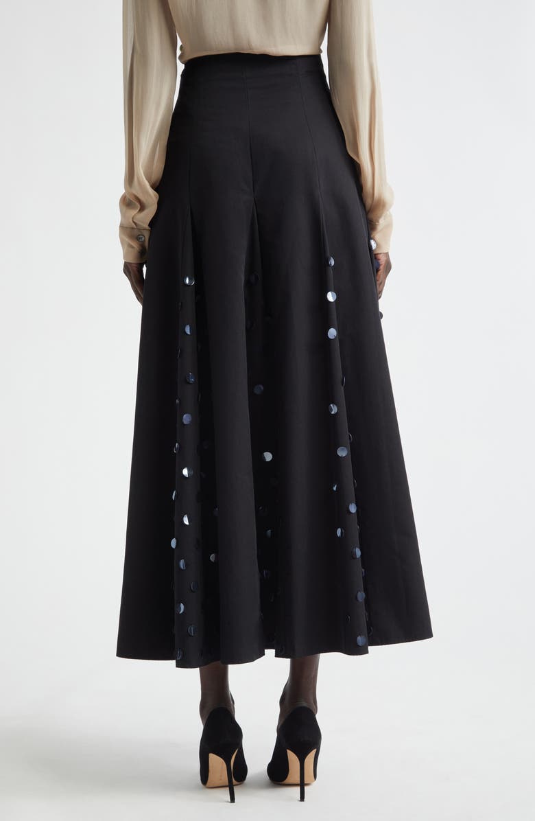 Lela Rose Paillette Cotton Poplin Godet Skirt, Alternate, color, Black