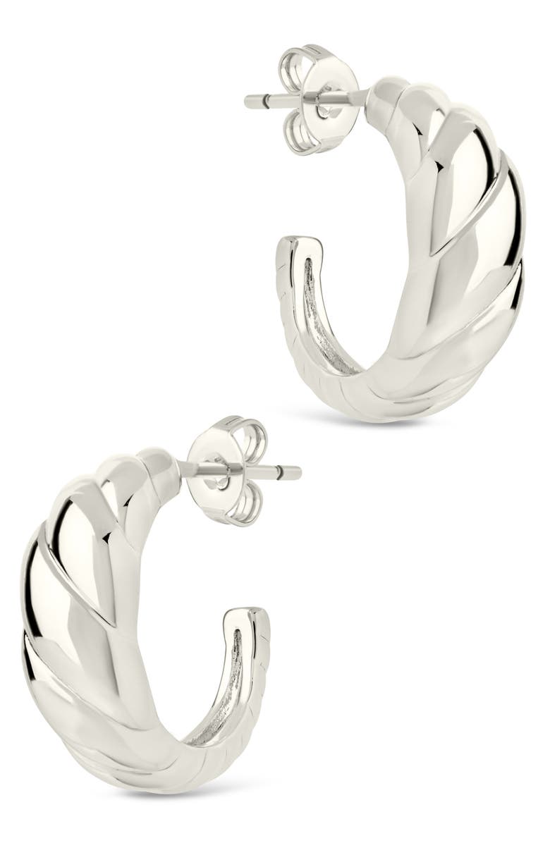 Sterling Forever Preston Tapered Croissant Hoop Earrings, Alternate, color, Silver