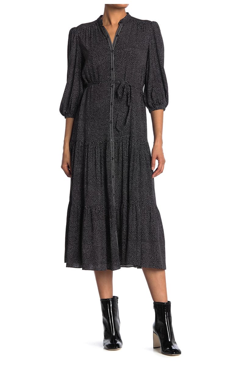 MAX STUDIO Printed Button Front Tiered Midi Dress, Main, color,