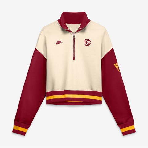 Women's Nike Natural/Cardinal USC Trojans Oversized Legacy Color Block Cropped Quarter-Zip Pullover