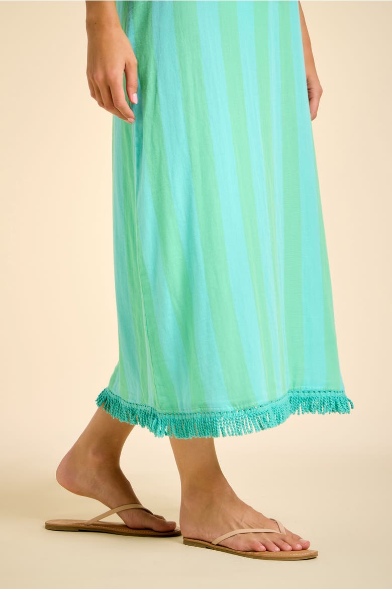 Positano Midi Tank Dress Cover-Up with Fringe, Alternate, color, Blue/Green