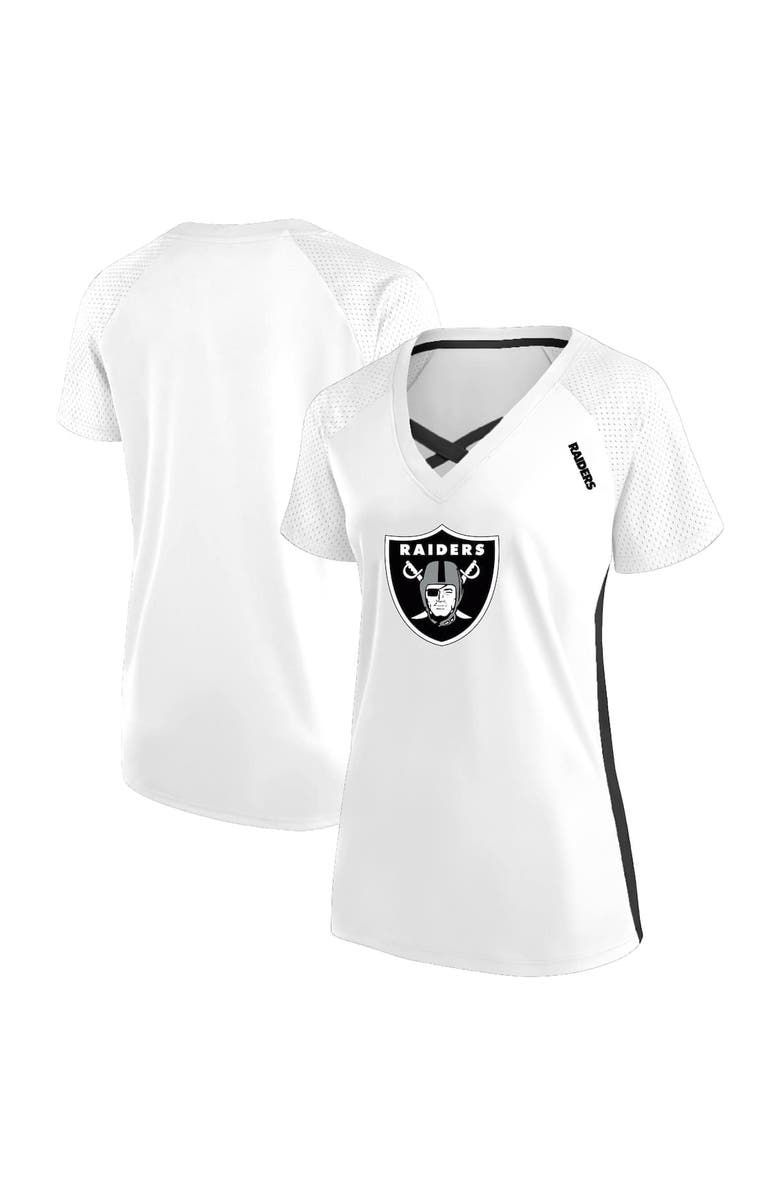 FANATICS Women's Fanatics  White Las Vegas Raiders Plus Size Glitter Lace-Up V- Neck T-Shirt, Main, color, White