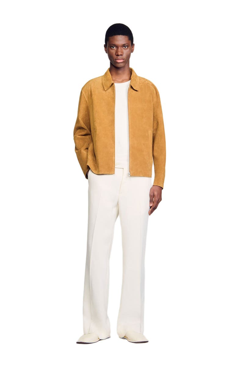 SANDRO Split leather jacket, Alternate, color, Camel