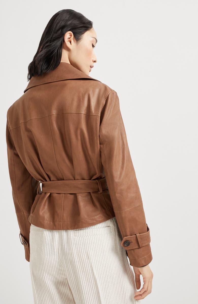 Brunello Cucinelli Vintage nappa Crop trenchcoat, Alternate, color, Leather