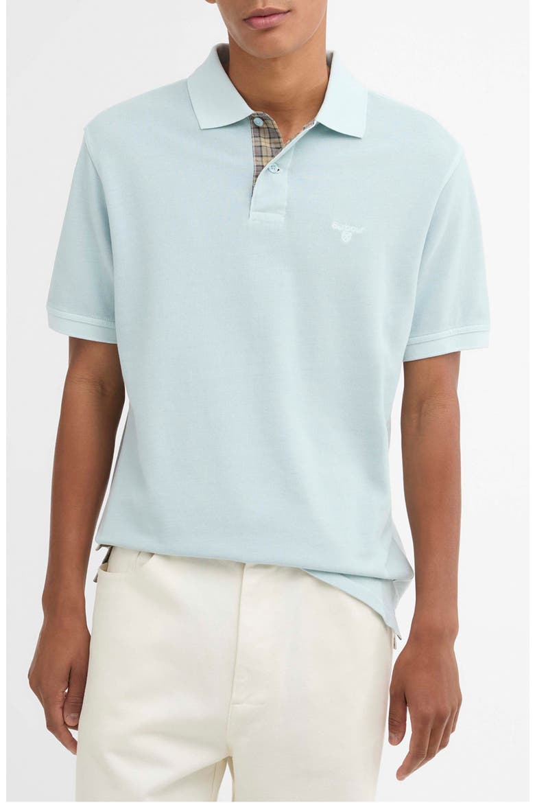 Tailored Fit Tartan Placket Cotton Piqué Polo, Main, color, WASHED SKY