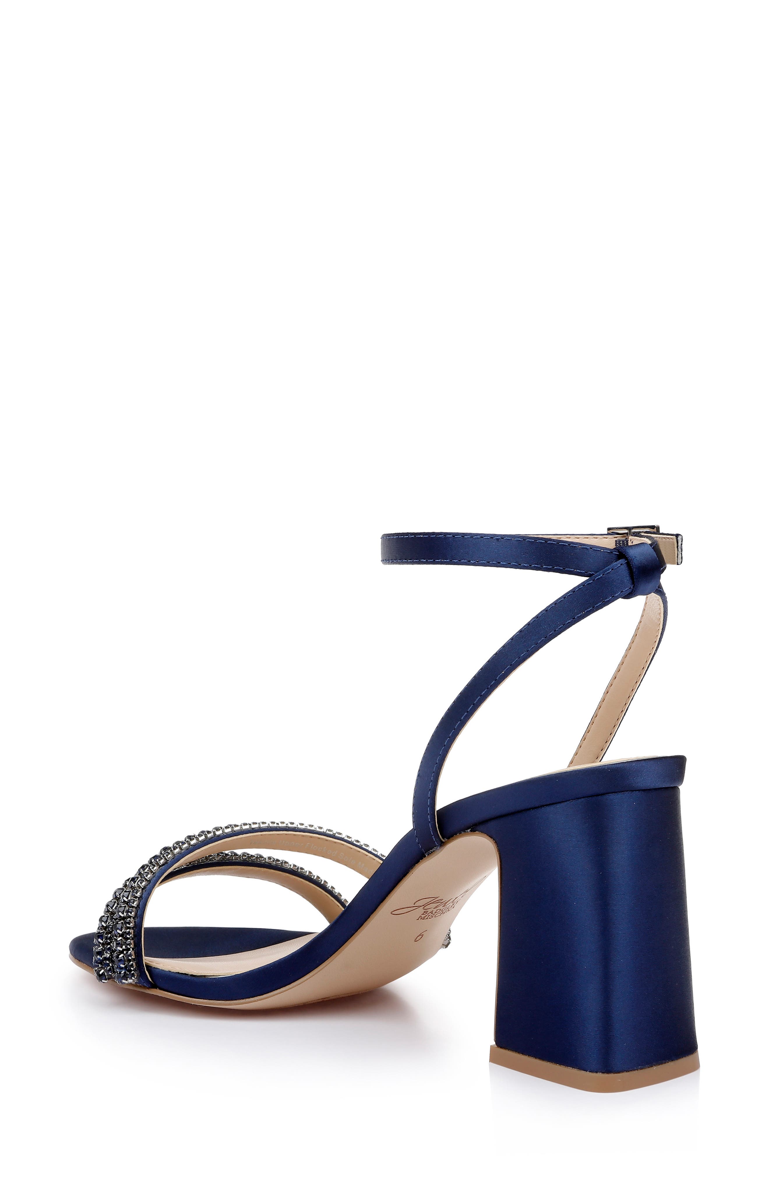 Jewel Badgley Mischka Rosa Ankle Strap Sandal, Alternate, color, Navy Satin