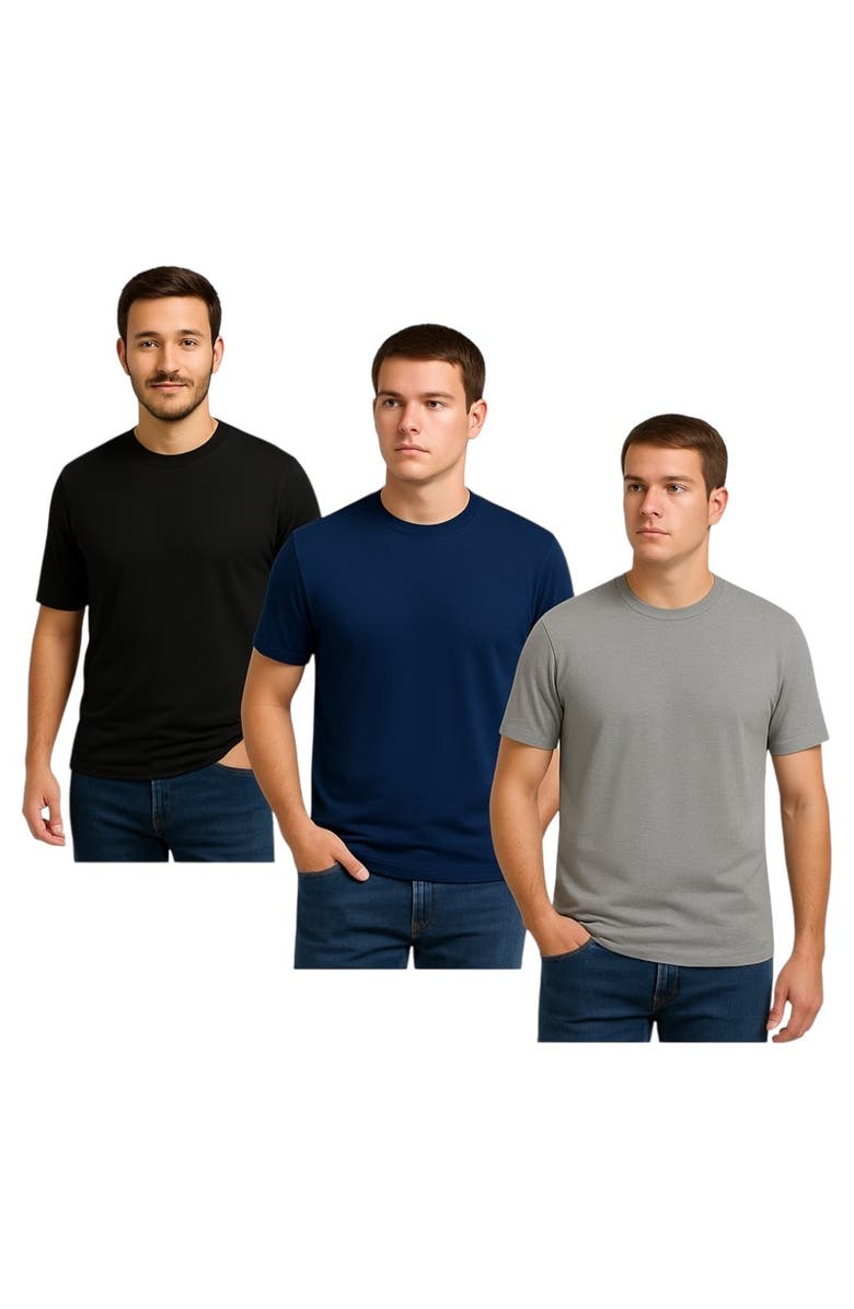 BenBen 6 Pack Mens Tee Shirt 100% Cotton Super Soft, Alternate, color, Black/Navy/Grey