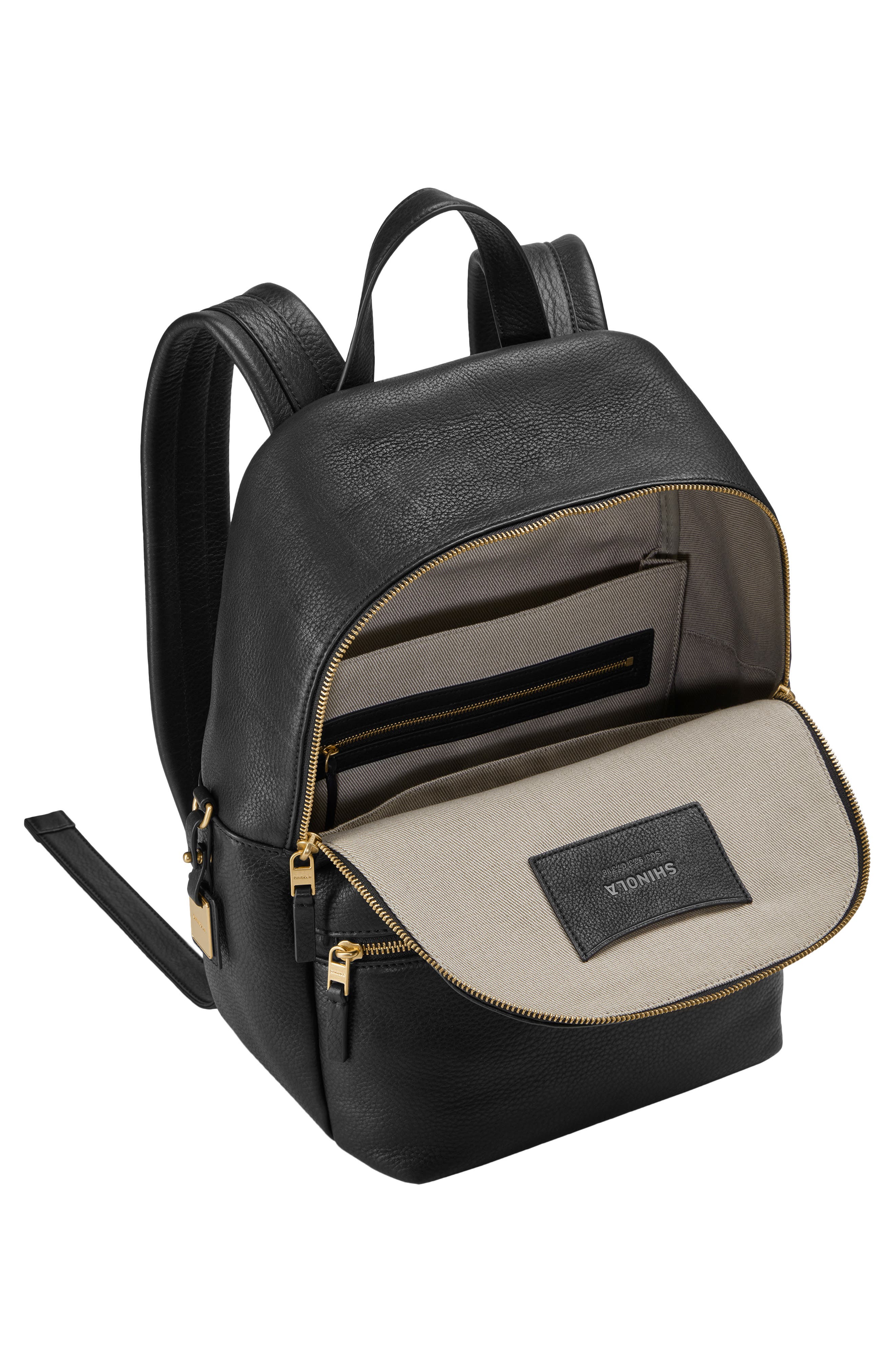 Shinola Small Runwell Leather Backpack, Alternate, color, Black