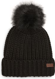 Barbour Saltburn Knit Beanie with Faux Fur Pom