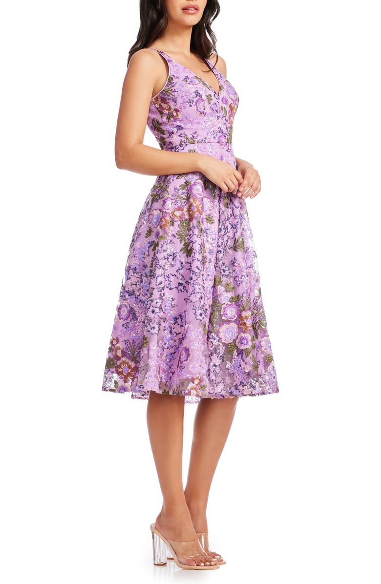 Dress the Population Elisa Floral Sequin Embroidered Cocktail Dress, Alternate, color, Lavender Multi