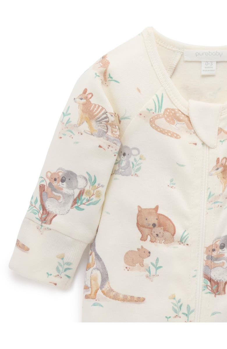 Purebaby Australiana Animals Zip Romper & Bib Set, Alternate, color, Bush Babies
