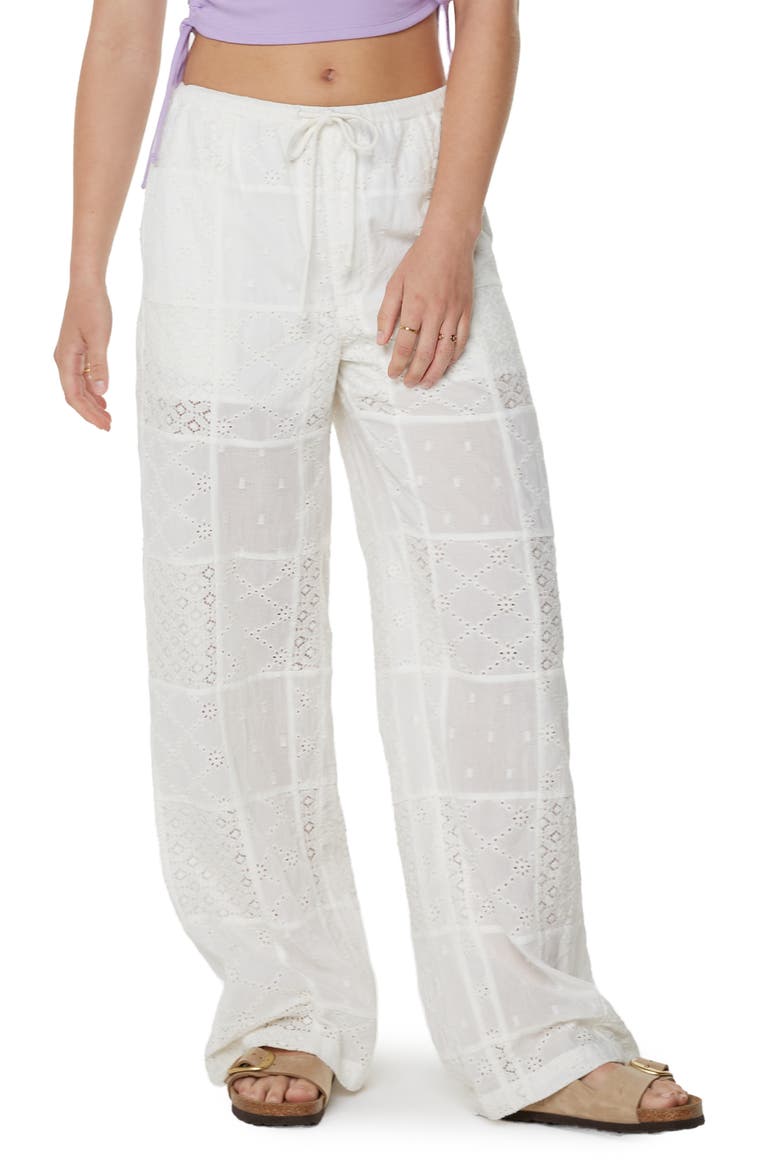 Precious Patchwork Eyelet Wide Leg Pants, Main, color, SNOW WHITE SOLID