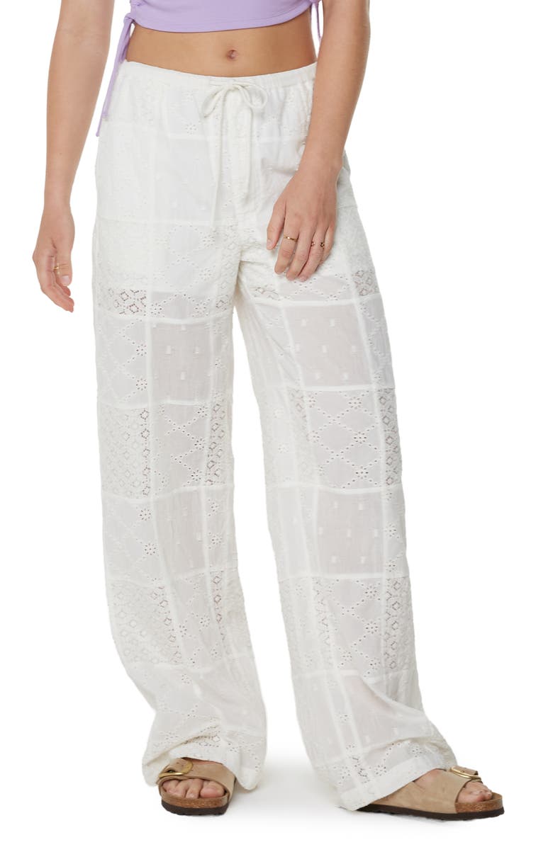 Roxy Precious Patchwork Eyelet Wide Leg Pants, Main, color, Snow White Solid