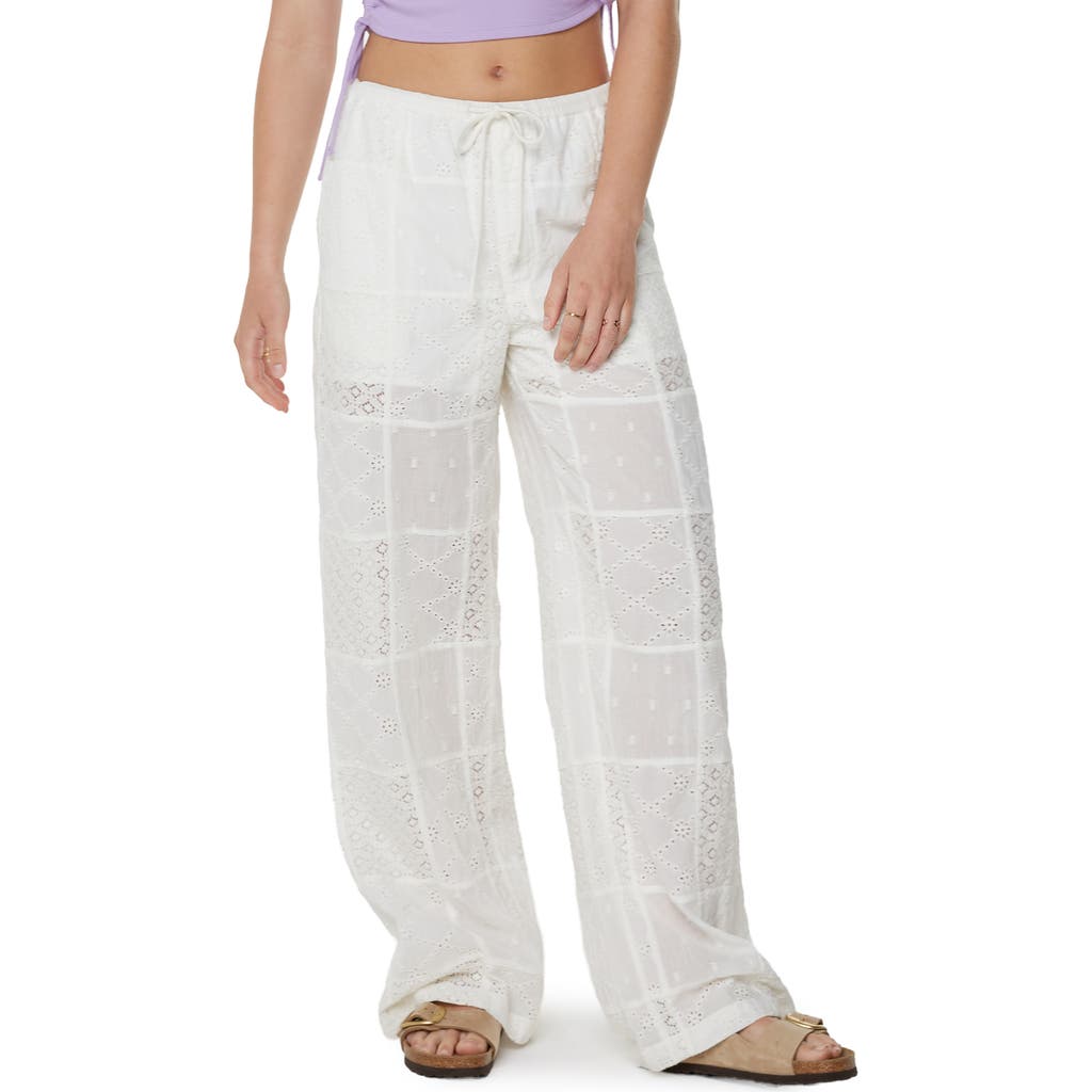 Roxy Precious Patchwork Eyelet Wide Leg Pants In White