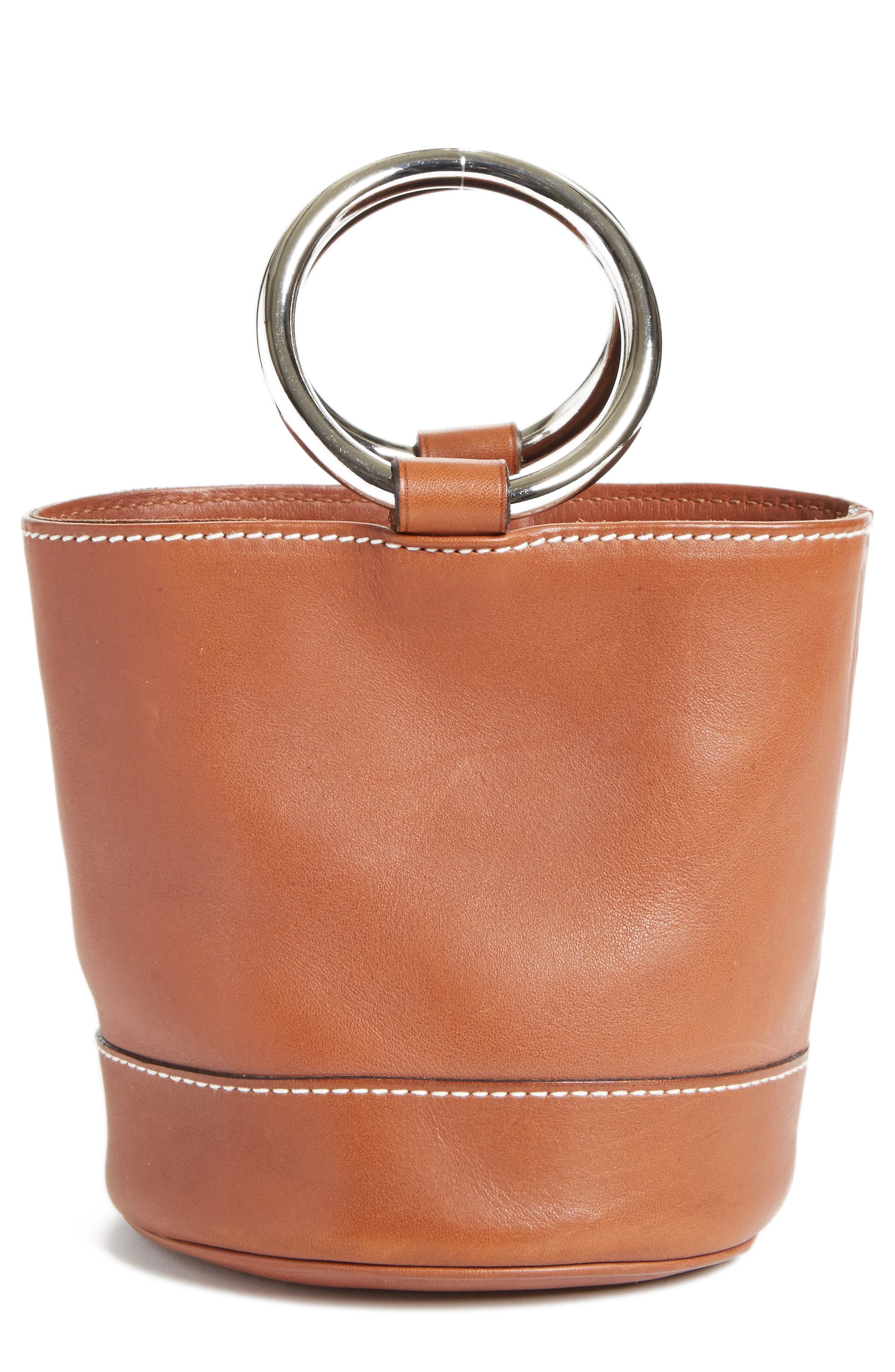Bonsai Pebbled Leather Bucket Bag, Main, color, TAN