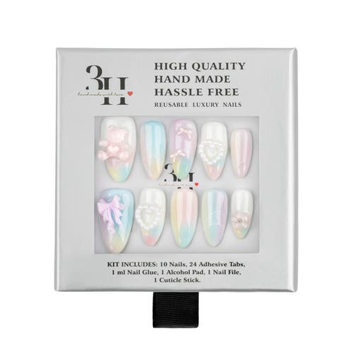 3h Nails Handmade Pastel Press-on Nails, Almond Multicolor With Charms In Multi