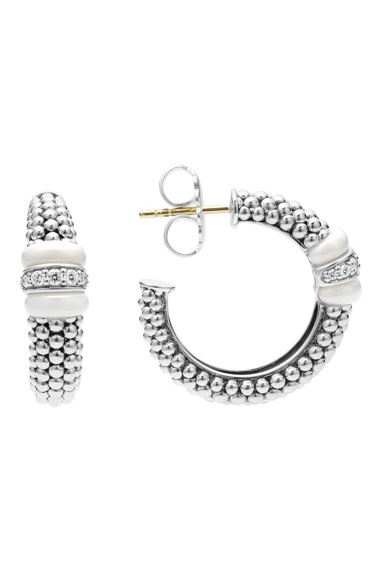 White Caviar Diamond Hoop Earrings video