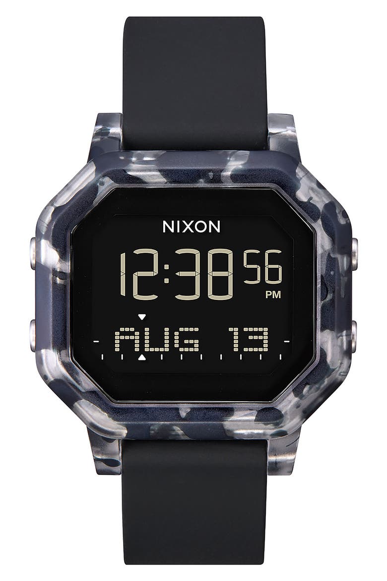 Siren Digital Silicone Strap Watch, 38mm, Main, color, BLACK TORTOISE