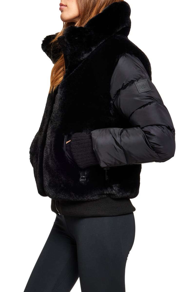 SAM. Carlie Faux Fur Quilted Down Puffer Jacket, Alternate, color, Black/ Black