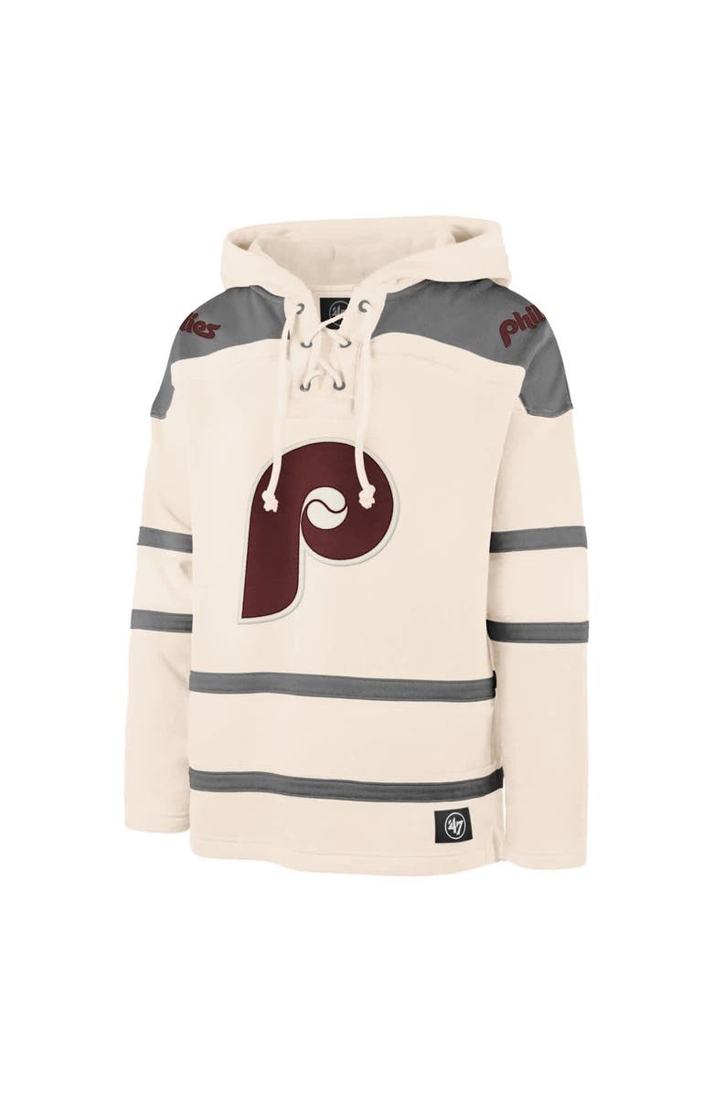 '47 Men's '47 Cream Philadelphia Phillies Superior Lacer Pullover Hoodie, Alternate, color, Cream