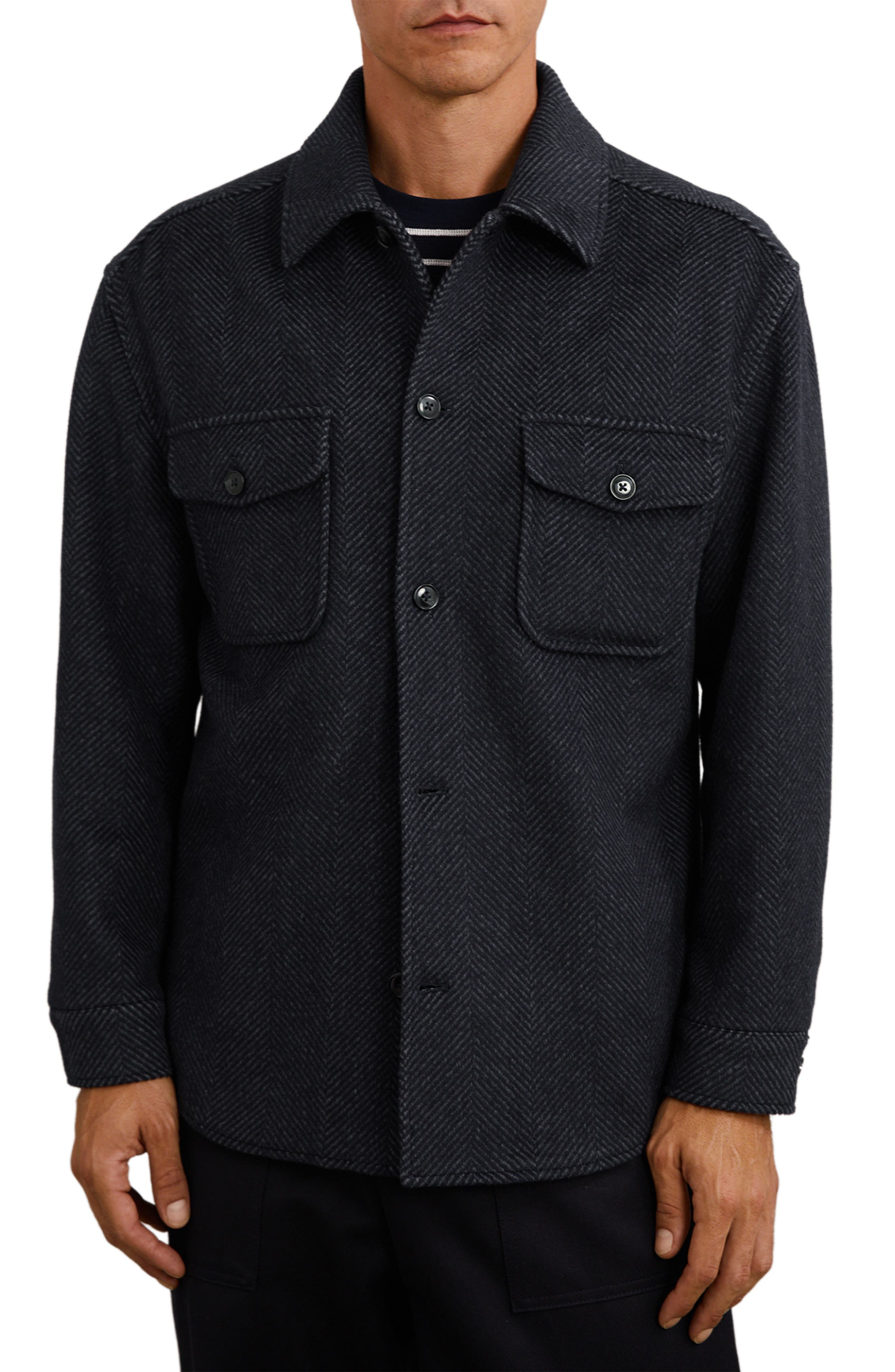 Reiss Compton Herringbone Wool Blend Shirt Jacket