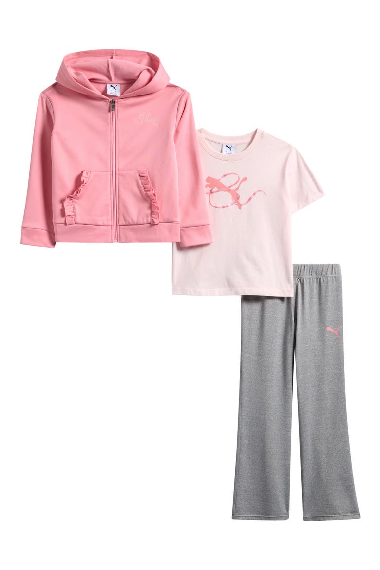 Kids' Fleece Hoodie, Graphic T-Shirt & Flare Leggings Set, Main, color, PINK/ GREEN