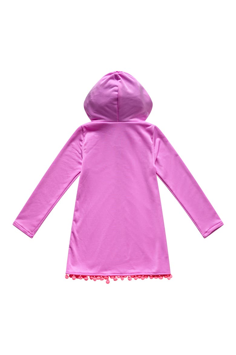 Kids' Pom Trim Hooded Cover-Up Tunic, Alternate, color, CYBER PINK
