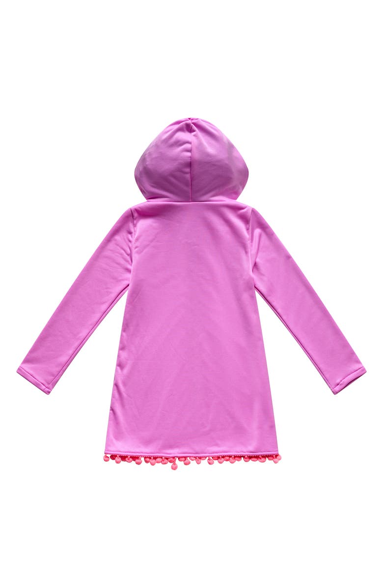 Beach Lingo Kids' Pom Trim Hooded Cover-Up Tunic, Alternate, color, Cyber Pink