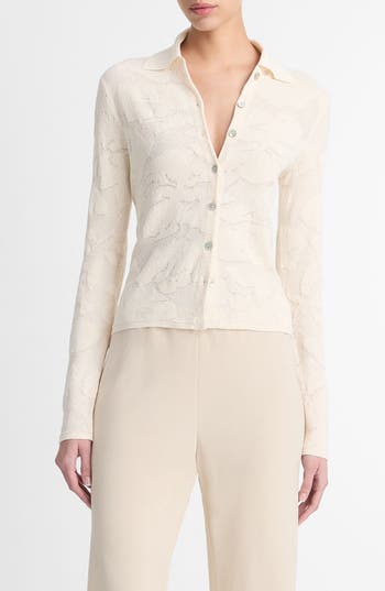 Vince Floral Jacquard Button-up Shirt In Ivory